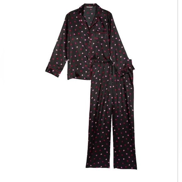 New with tag VICTORIA'S SECRET The Satin PJ Set black , valentine's hearts - Picture 2 of 4